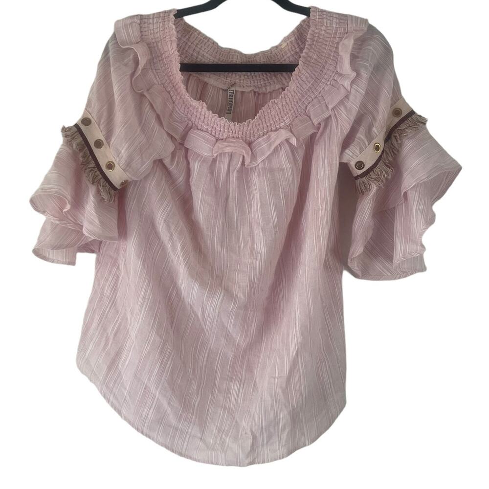 Monoreno Women's‎ Size Small Pink Off Shoulder Bell Sleeves Peasant Blouse